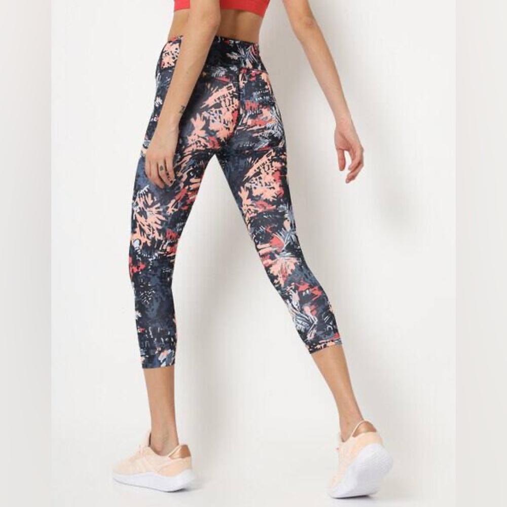 New Balance Printed Active Leggings – Black/Coral Multi – Size S NWT